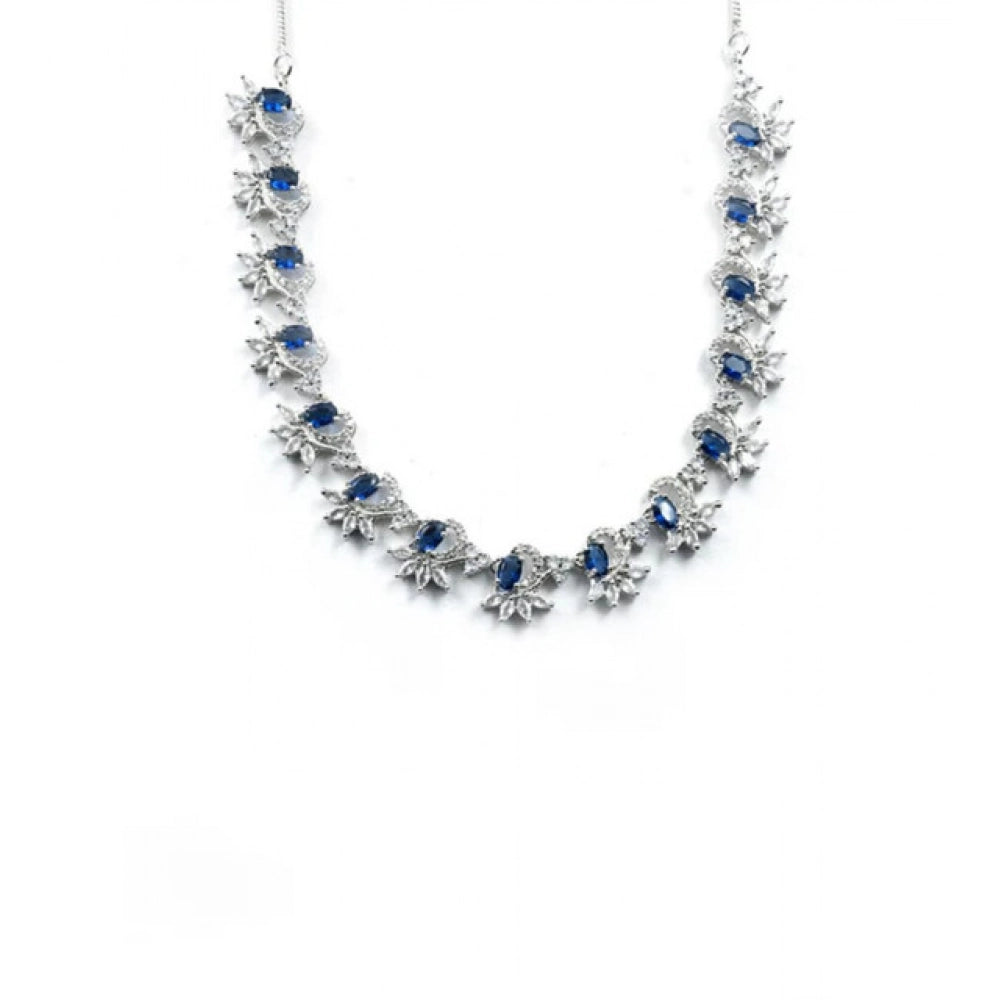 Vaystra Brass Silver Plated Necklace set - Blue,
