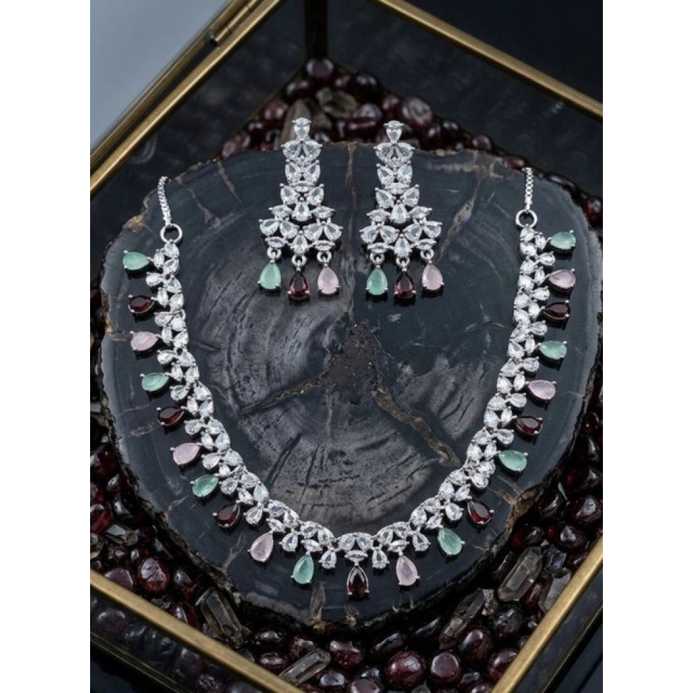 Vaystra Gold Plated Brass Silver Plated Necklace set in Multicolor,