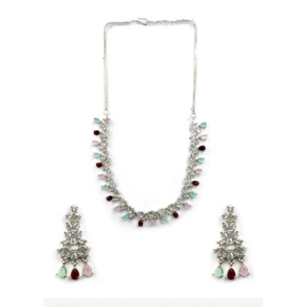 Vaystra Gold Plated Brass Silver Plated Necklace set in Multicolor,