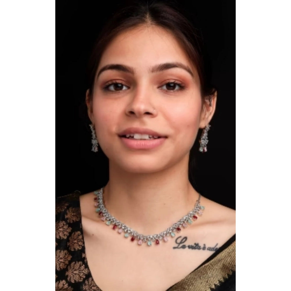 Vaystra Gold Plated Brass Silver Plated Necklace set in Multicolor,