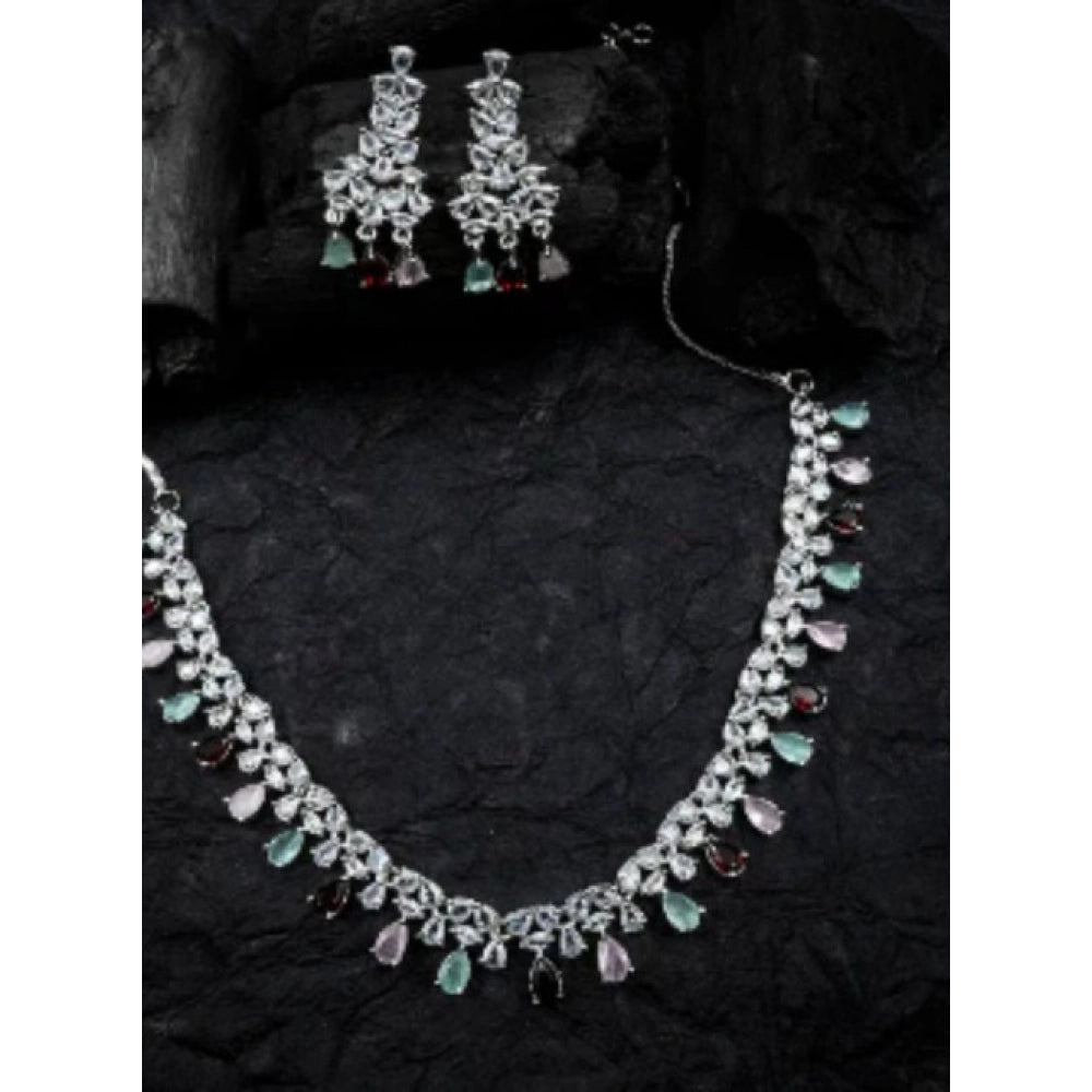 Vaystra Gold Plated Brass Silver Plated Necklace set in Multicolor,