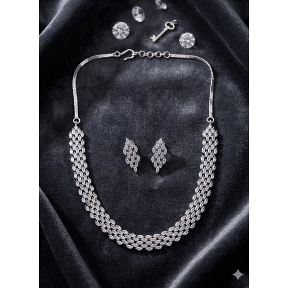 Vaystra Gold Plated Brass Silver Plated Necklace set in Silver,