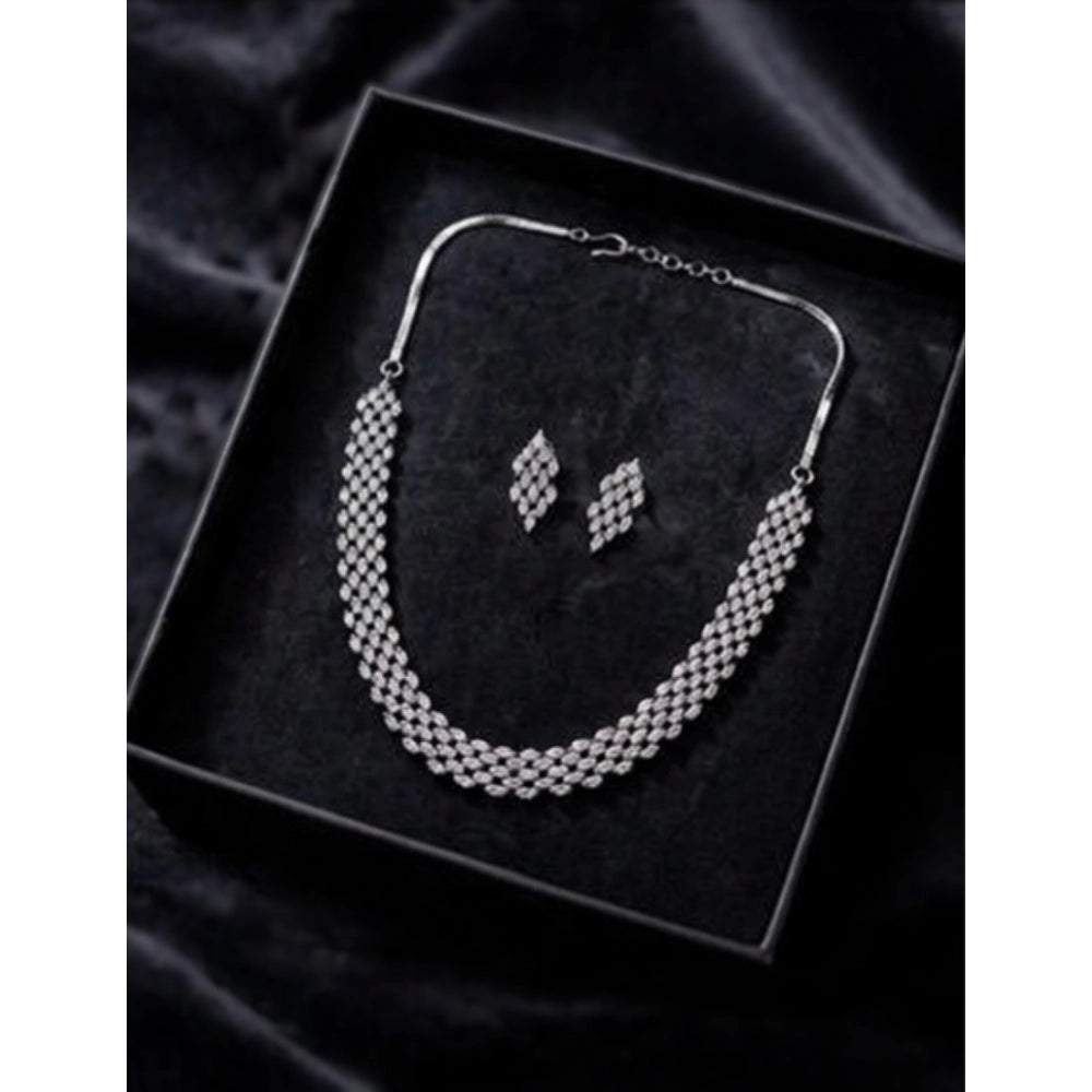 Vaystra Gold Plated Brass Silver Plated Necklace set in Silver,