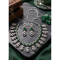 Vaystra Gold Plated Brass Silver Plated Necklace set in Green,