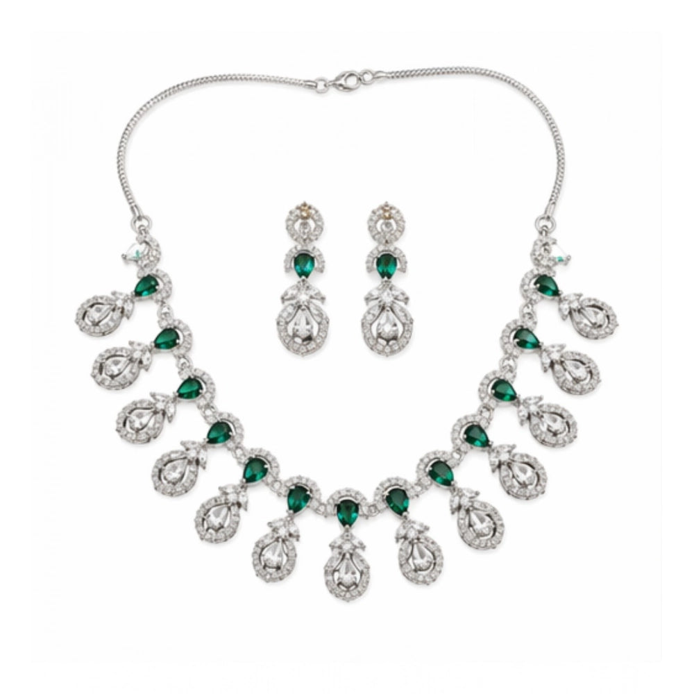 Vaystra Gold Plated Brass Silver Plated Necklace set in Green,