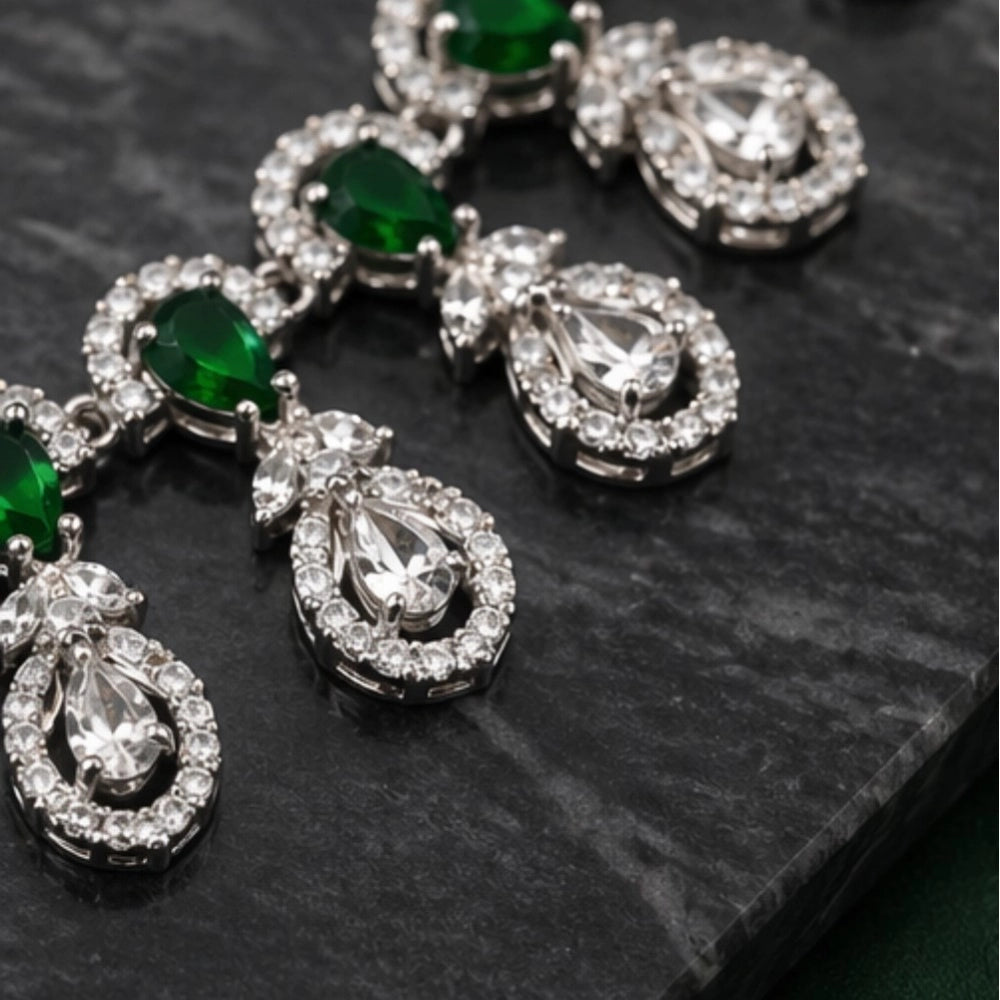 Vaystra Gold Plated Brass Silver Plated Necklace set in Green,