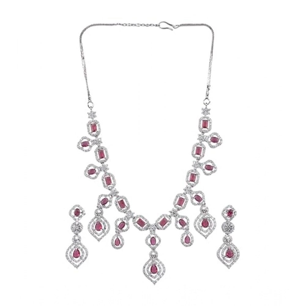 Vaystra Gold Plated Brass Silver Plated Necklace set in Red,