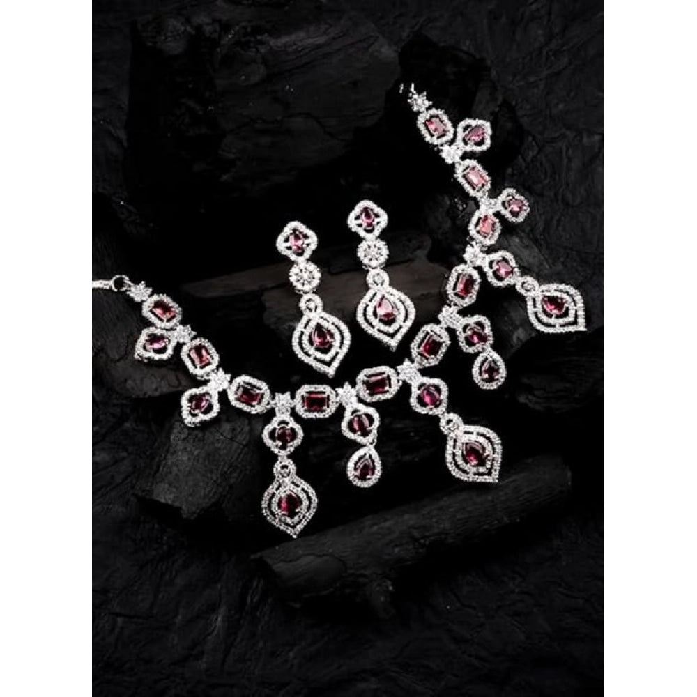 Vaystra Gold Plated Brass Silver Plated Necklace set in Red,