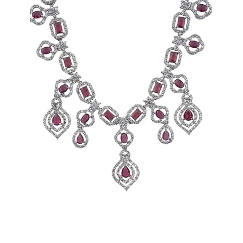 Vaystra Gold Plated Brass Silver Plated Necklace set in Red,