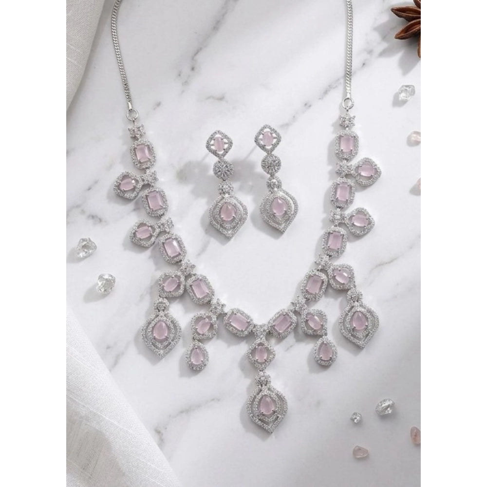 Vaystra Brass Silver Plated Necklace set - Pink,