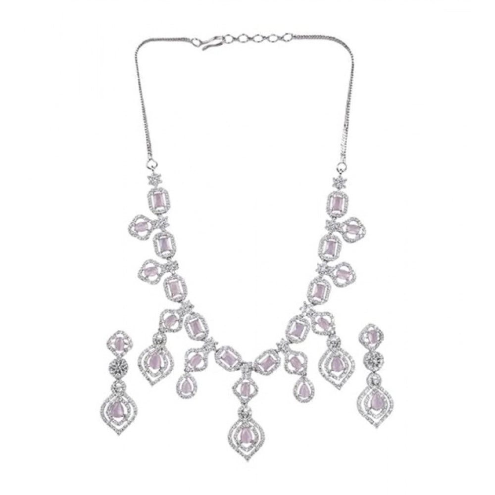 Vaystra Brass Silver Plated Necklace set - Pink,