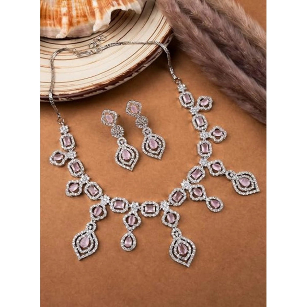Vaystra Brass Silver Plated Necklace set - Pink,