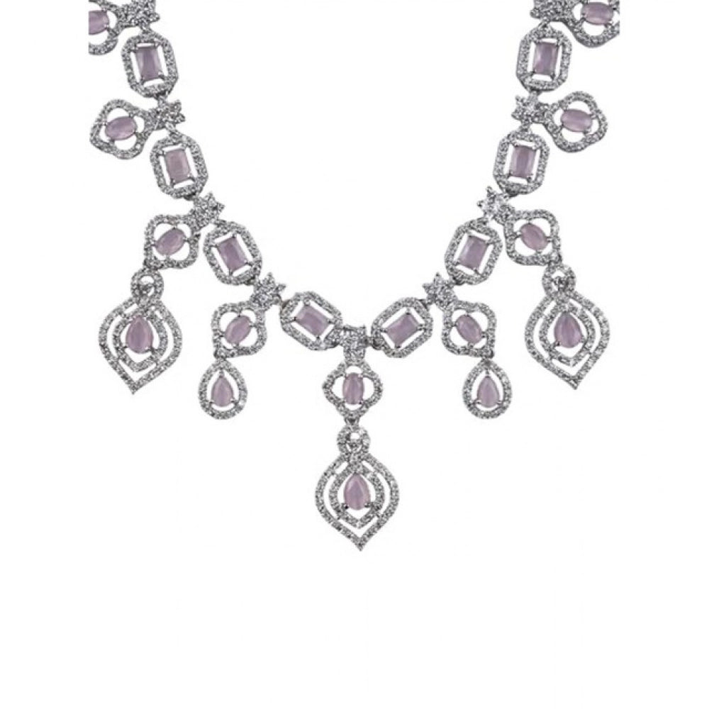 Vaystra Brass Silver Plated Necklace set - Pink,