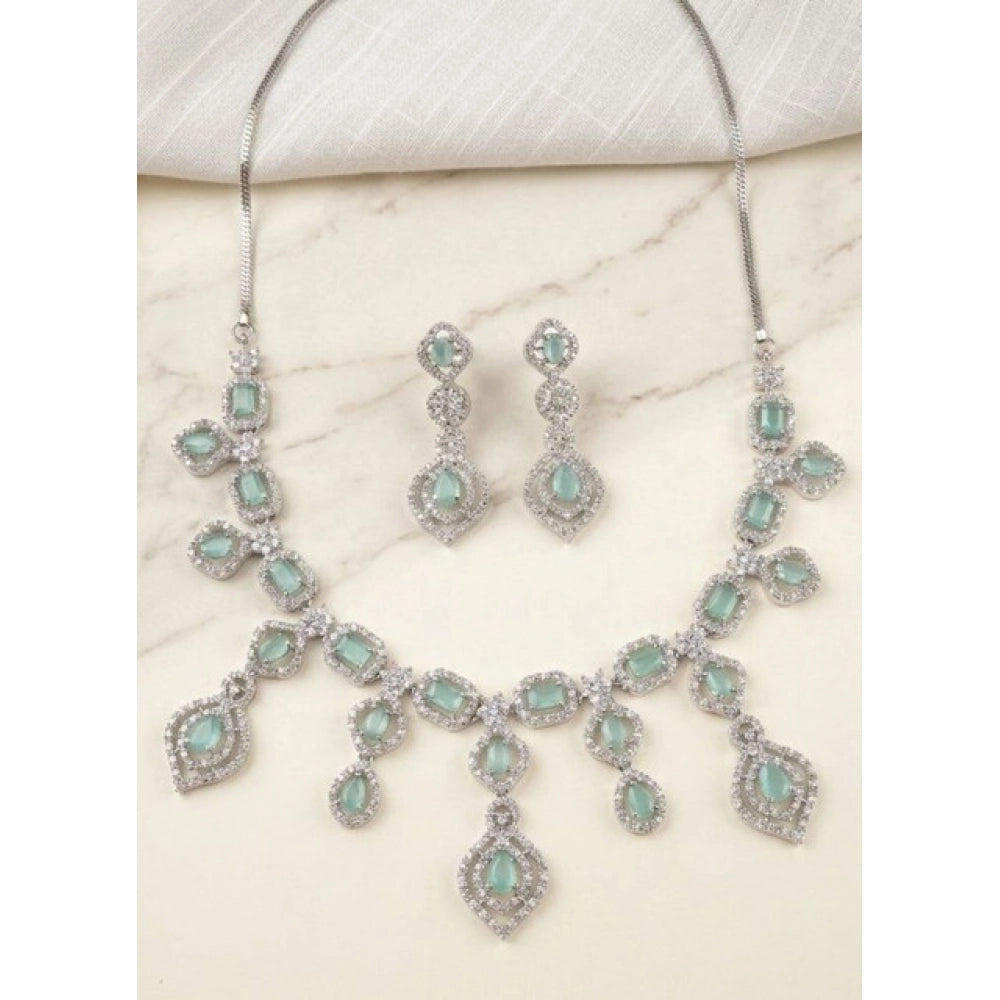 Vaystra Handcrafted Brass Silver Plated Necklace set - Turquoise, Edition