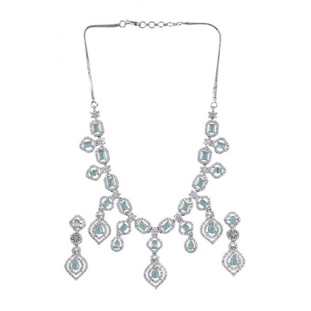 Vaystra Handcrafted Brass Silver Plated Necklace set - Turquoise, Edition