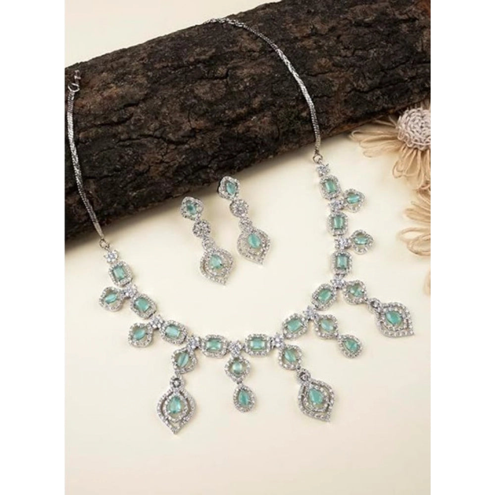 Vaystra Handcrafted Brass Silver Plated Necklace set - Turquoise, Edition
