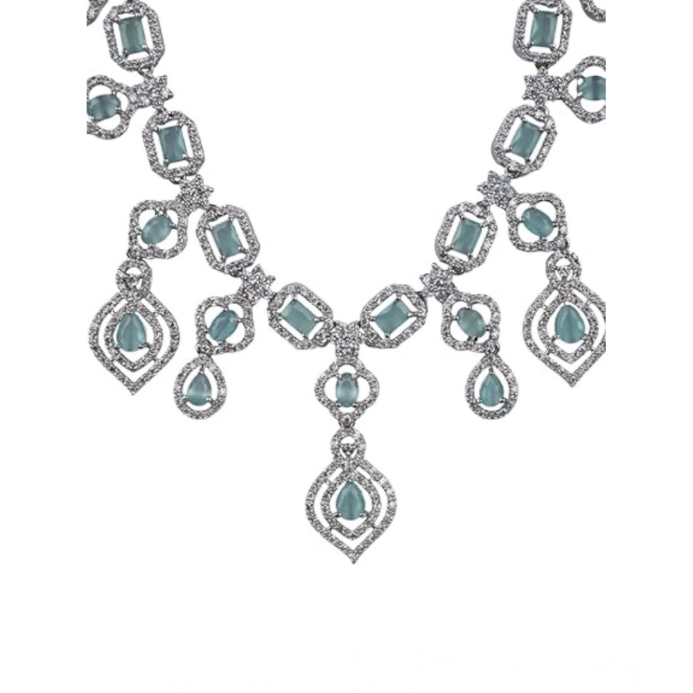 Vaystra Handcrafted Brass Silver Plated Necklace set - Turquoise, Edition