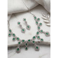 Vaystra Brass Silver Plated Necklace set - Green,