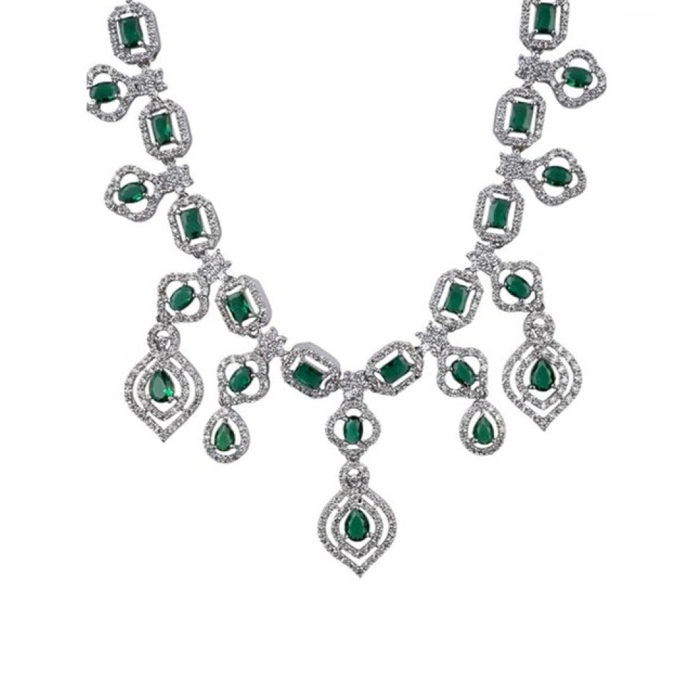 Vaystra Brass Silver Plated Necklace set - Green,