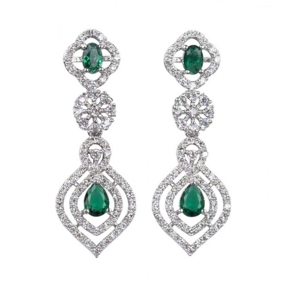 Vaystra Brass Silver Plated Necklace set - Green,