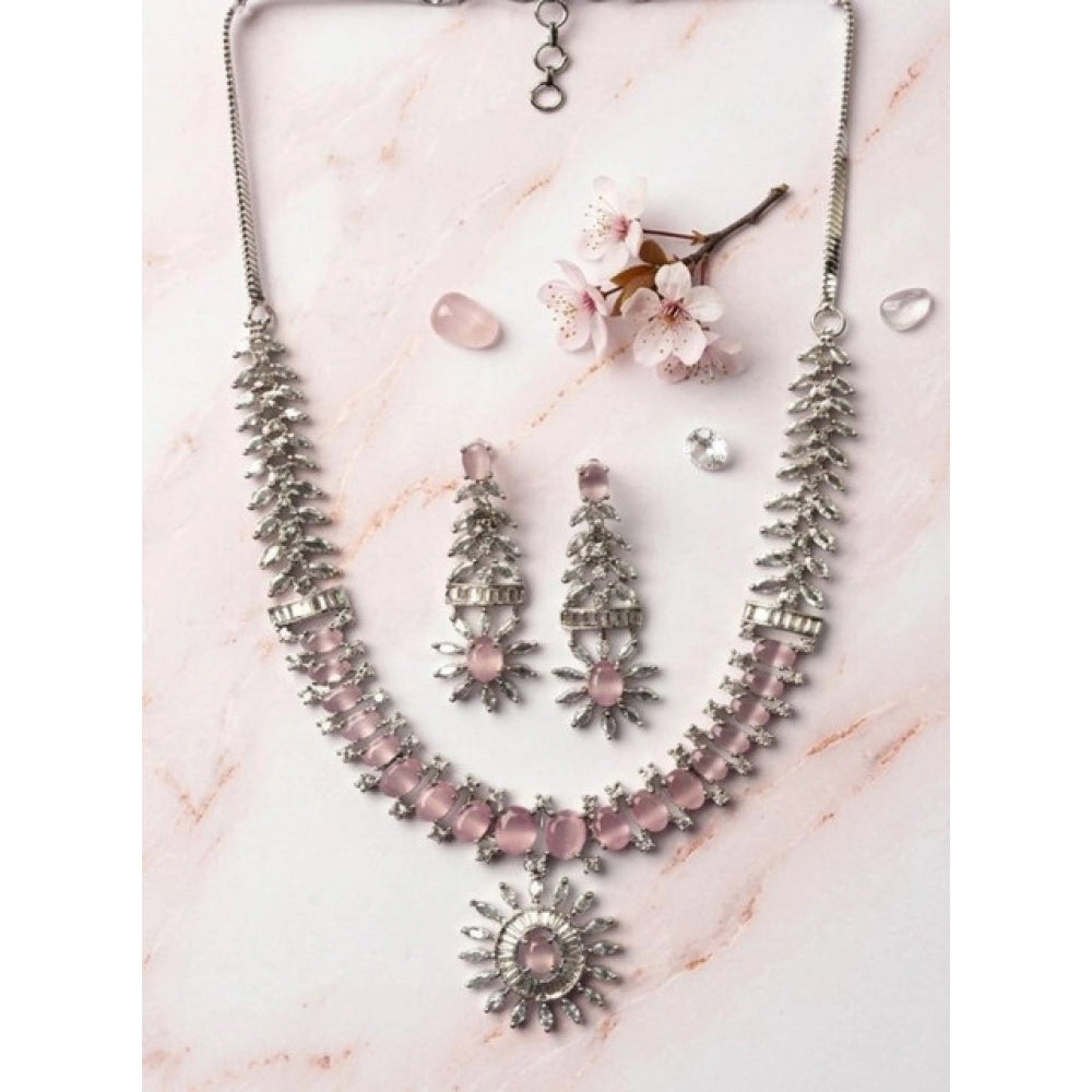 Vaystra Gold Plated Brass Silver Plated Necklace set in Pink,