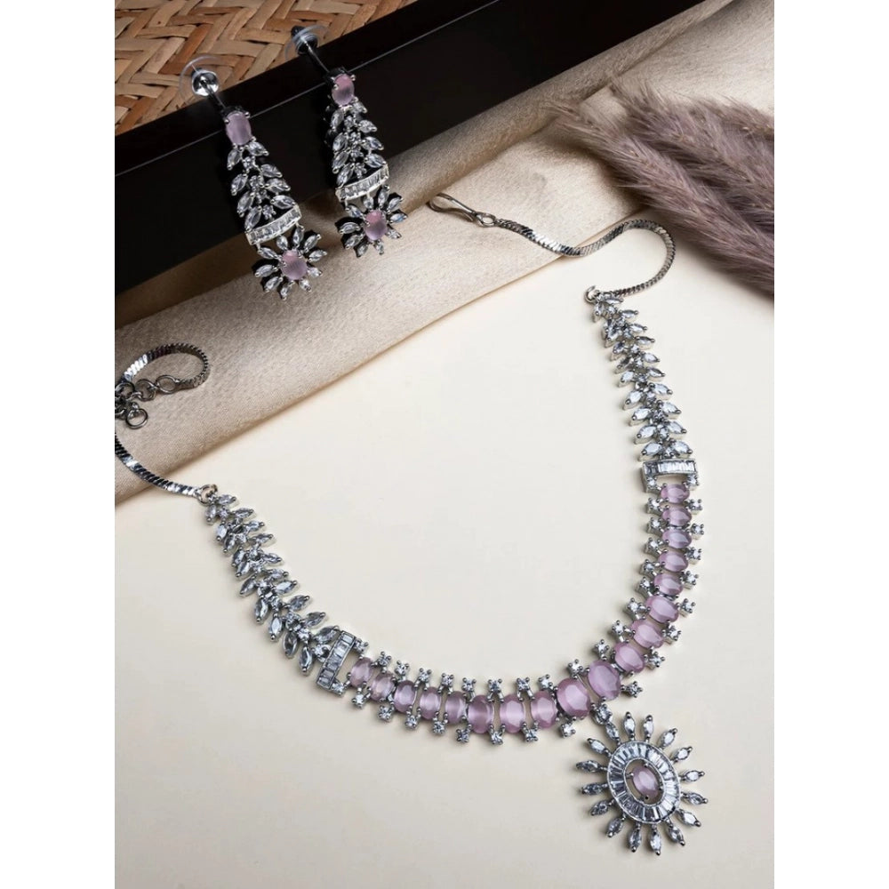 Vaystra Gold Plated Brass Silver Plated Necklace set in Pink,