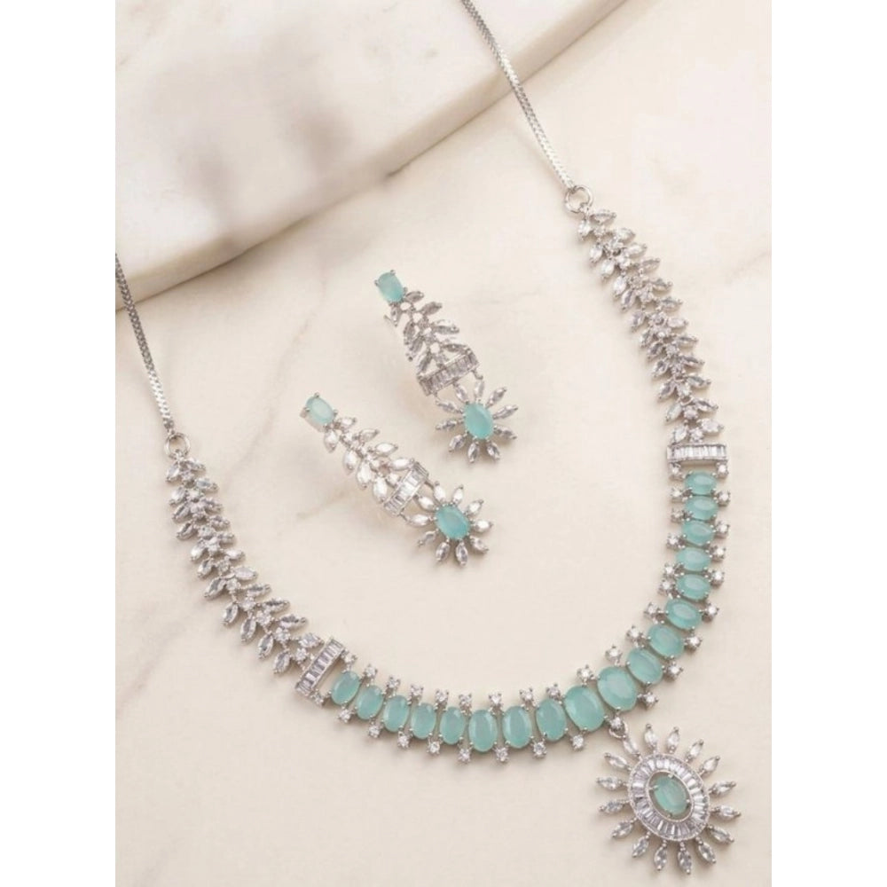 Vaystra Brass Silver Plated Necklace set - Turquoise,