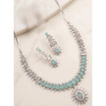Vaystra Brass Silver Plated Necklace set - Turquoise,