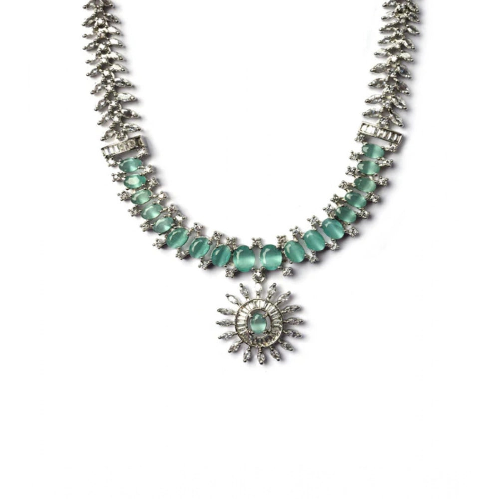 Vaystra Brass Silver Plated Necklace set - Turquoise,