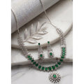 Vaystra Gold Plated Brass Silver Plated Necklace set in Green,