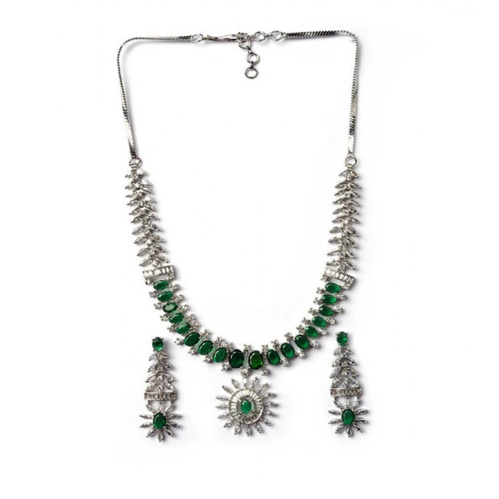 Vaystra Gold Plated Brass Silver Plated Necklace set in Green,