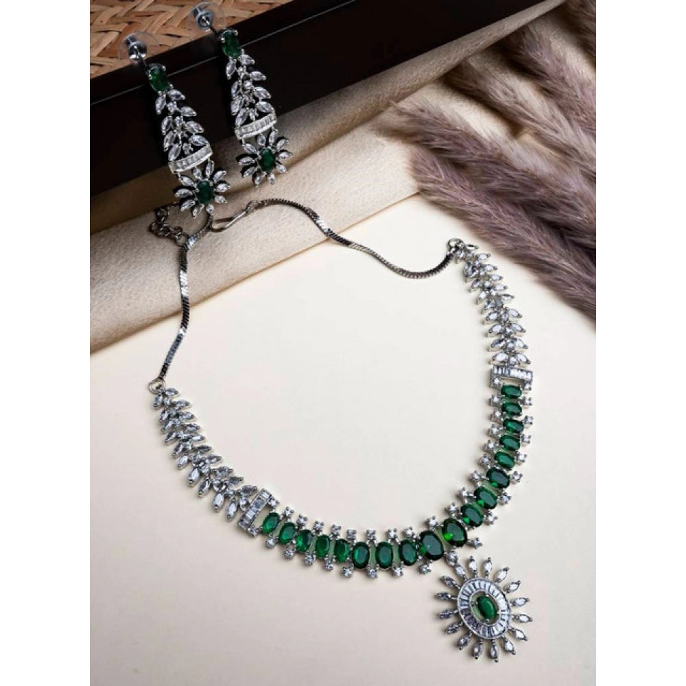 Vaystra Gold Plated Brass Silver Plated Necklace set in Green,
