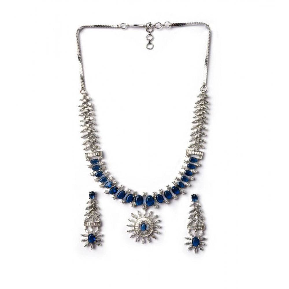 Vaystra Brass Silver Plated Necklace set - Blue,