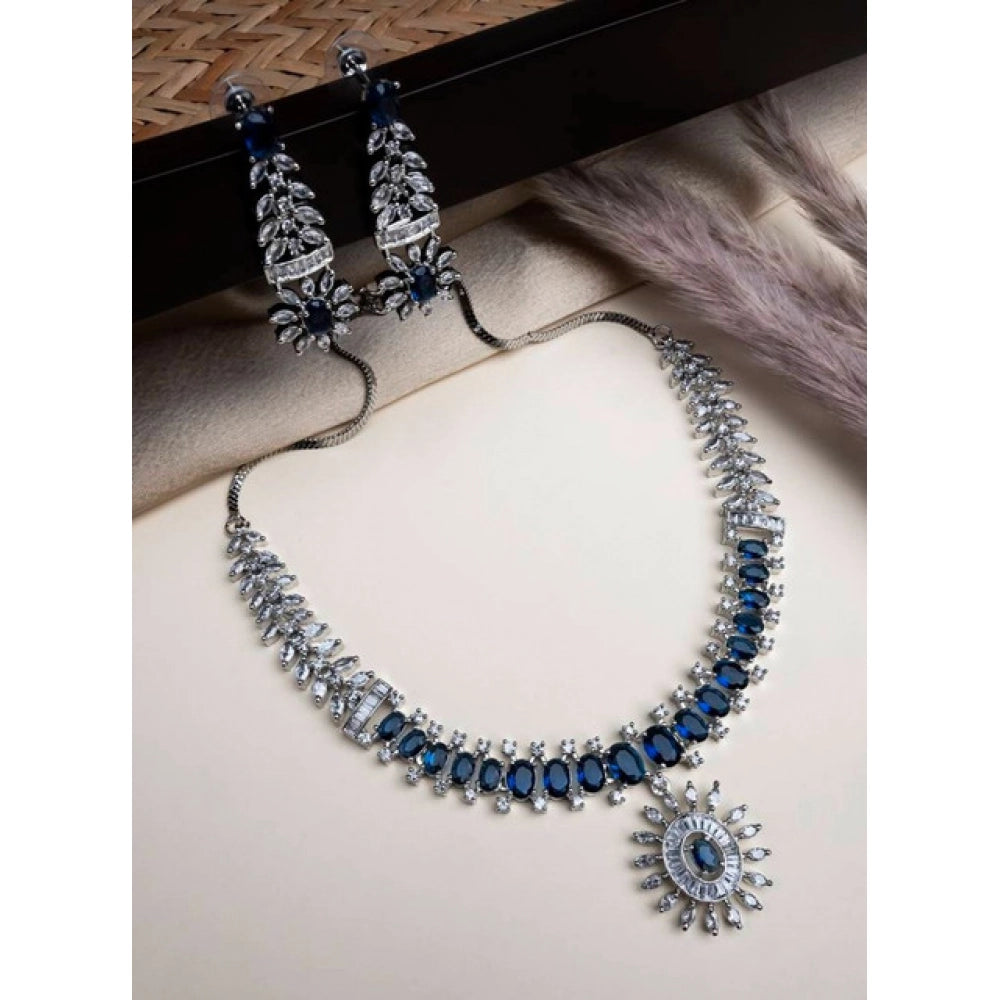 Vaystra Brass Silver Plated Necklace set - Blue,