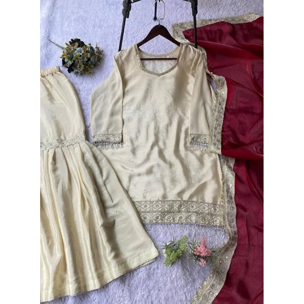 Vaystra Silk Embroidered 3/4th Sleeve V-Neck Kurti With Sharara Pant and Dupatta Set –...