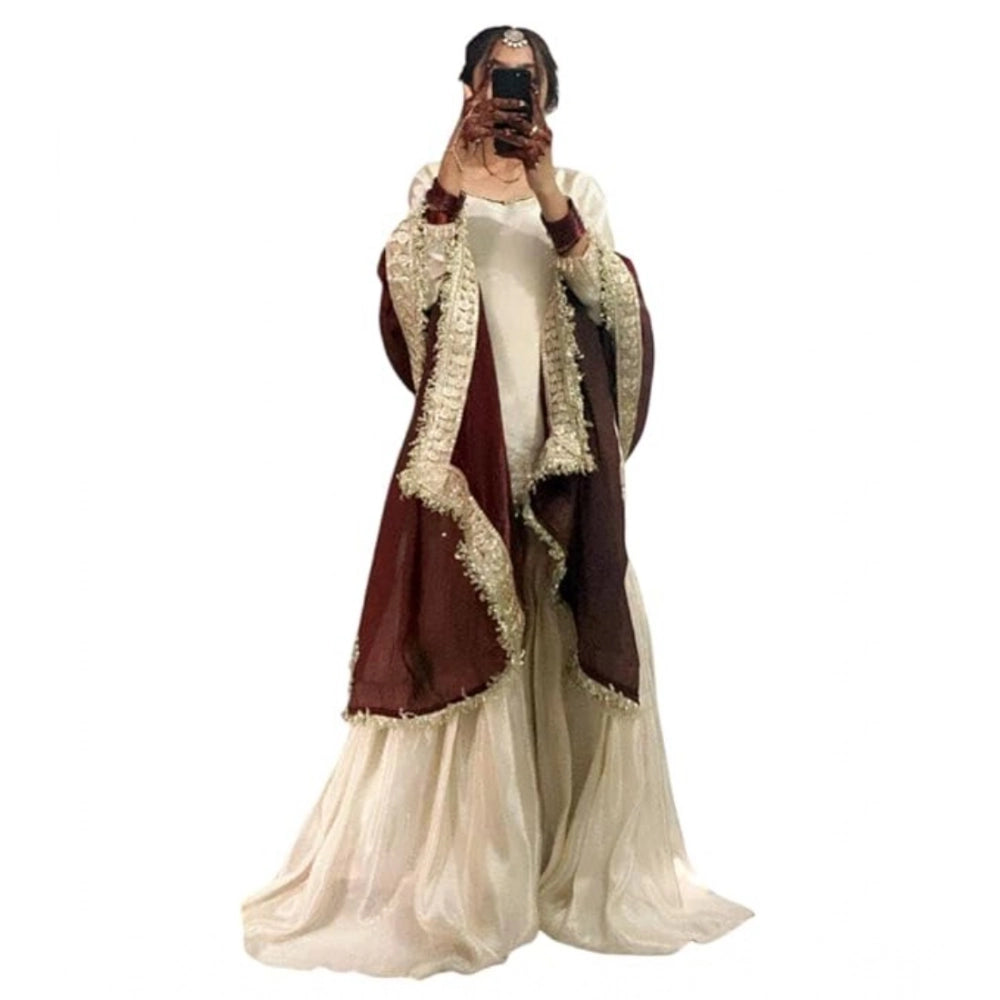 Vaystra Silk Embroidered 3/4th Sleeve V-Neck Kurti With Sharara Pant and Dupatta Set –...