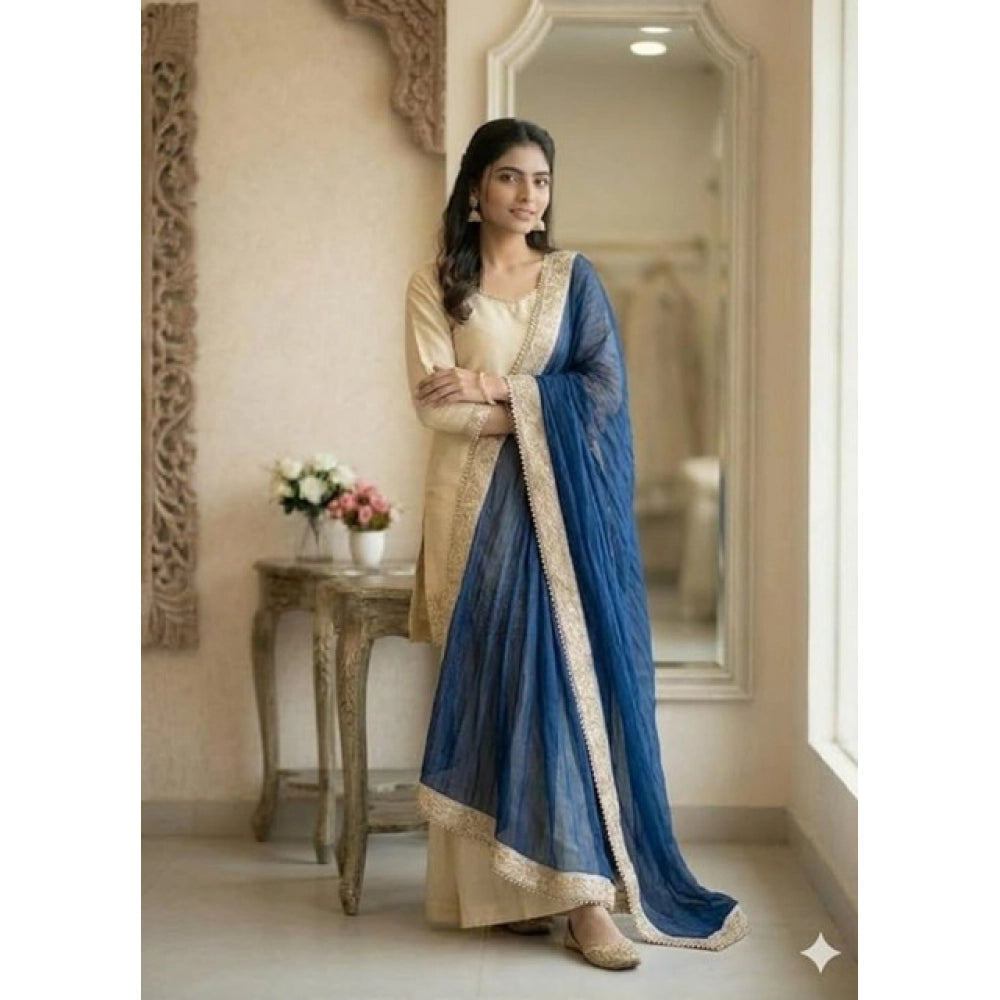Vaystra Silk Embroidered 3/4th Sleeve V-Neck Kurti With Sharara Pant and Dupatta Set –...