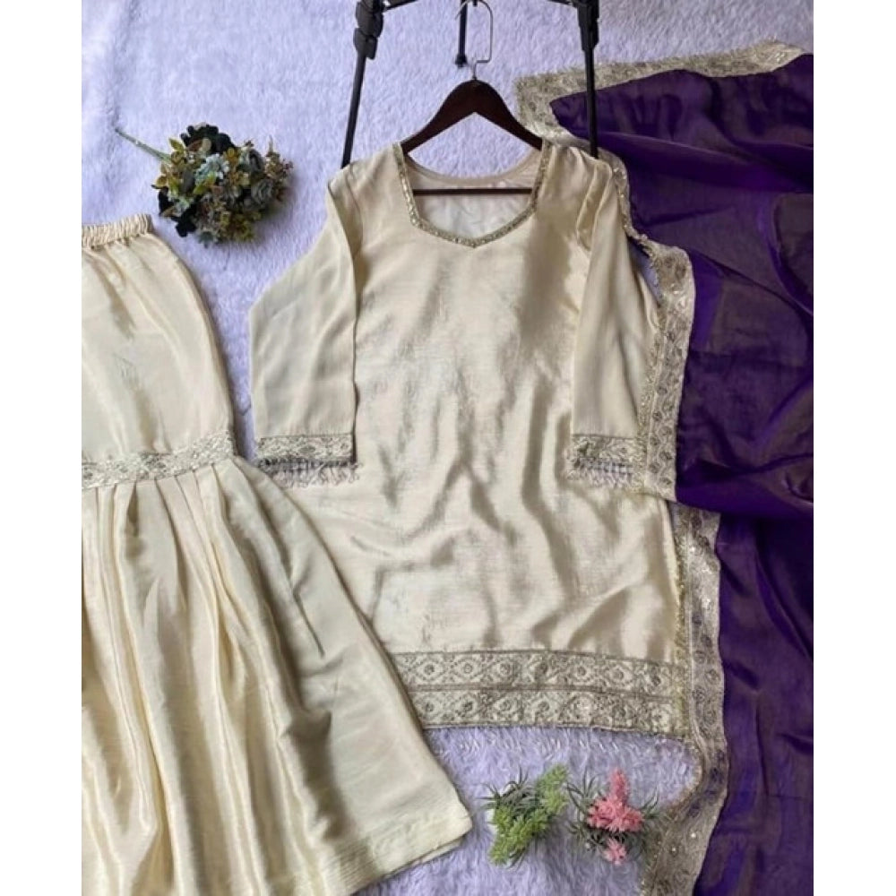 Vaystra Silk Embroidered 3/4th Sleeve V-Neck Kurti With Sharara Pant and Dupatta Set –...
