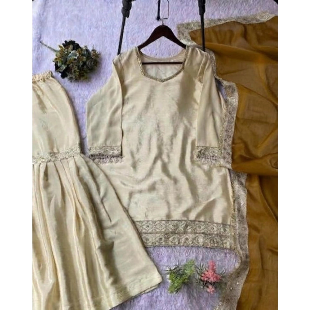 Vaystra Silk Embroidered 3/4th Sleeve V-Neck Kurti With Sharara Pant and Dupatta Set –...