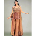Vaystra Silk Embroidered Sleeveless Round Kurti With Palazzo Pant and Dupatta Set – Brown