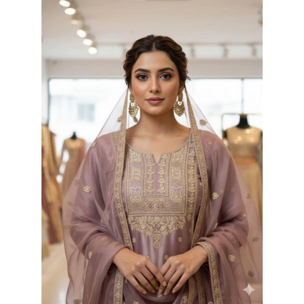 Vaystra Silk Embroidered 3/4th Sleeve Round Kurti With Sharara Pant and Dupatta Set –...