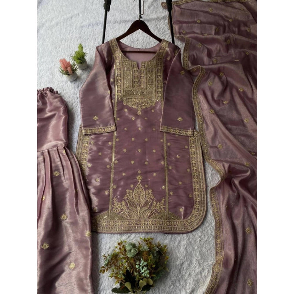 Vaystra Silk Embroidered 3/4th Sleeve Round Kurti With Sharara Pant and Dupatta Set –...