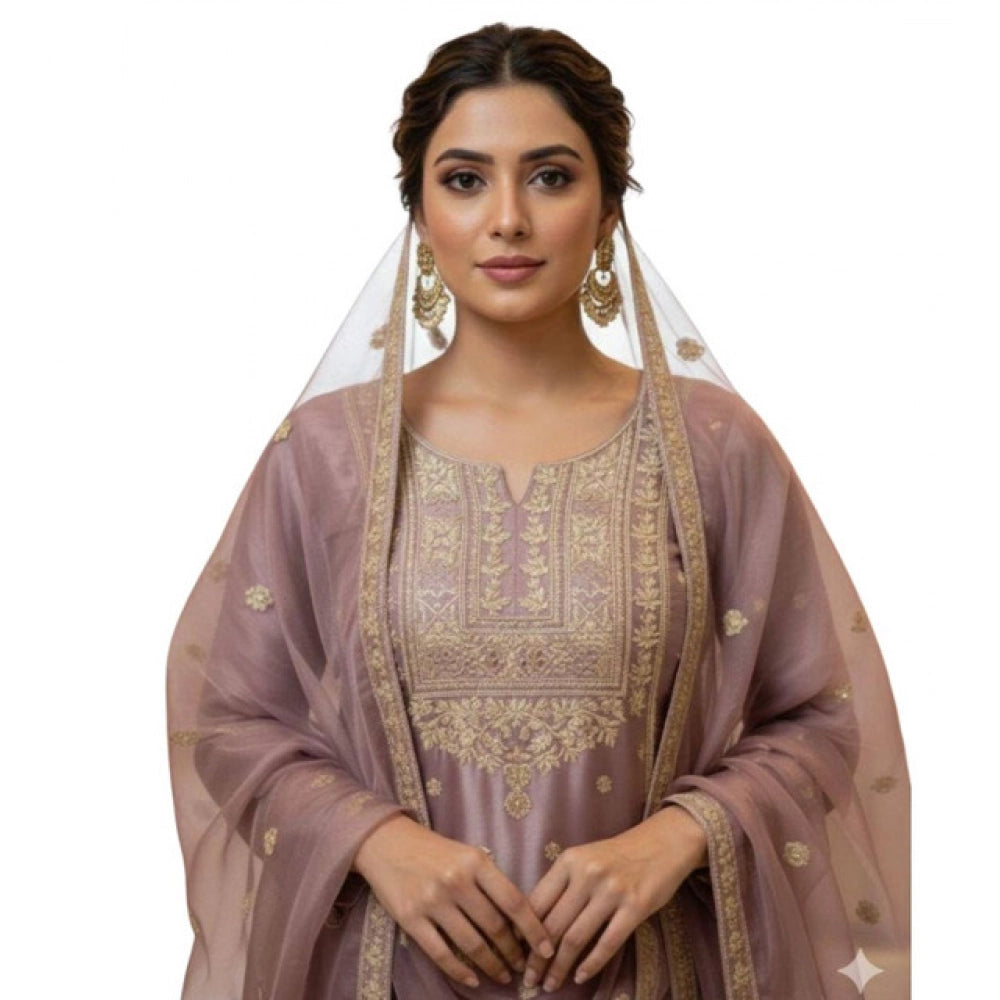 Vaystra Silk Embroidered 3/4th Sleeve Round Kurti With Sharara Pant and Dupatta Set –...