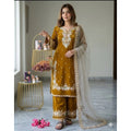 Vaystra Silk Embroidered 3/4th Sleeve Round Kurti With Palazzo Pant and Dupatta Set – Gold