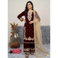 Vaystra Silk Embroidered 3/4th Sleeve Round Kurti With Palazzo Pant and Dupatta Set –...