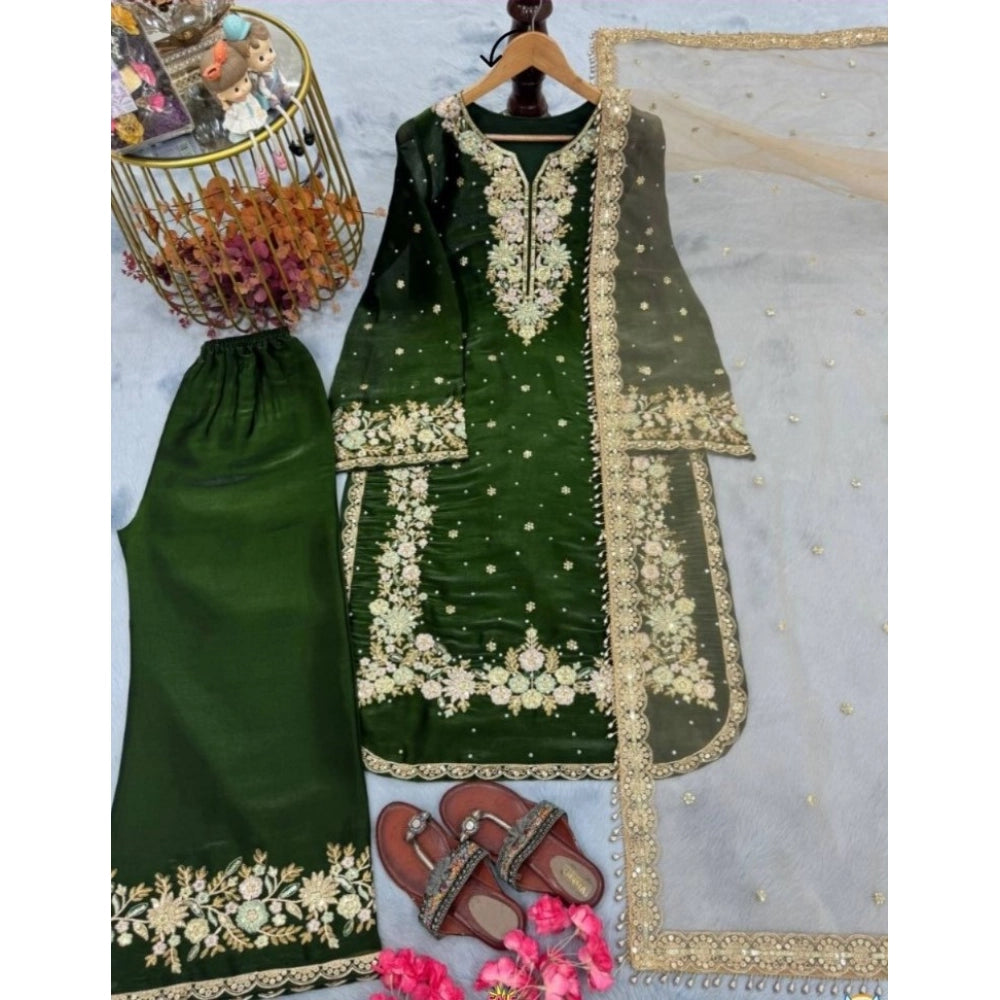 Vaystra Silk Embroidered 3/4th Sleeve Round Kurti With Palazzo Pant and Dupatta Set –...
