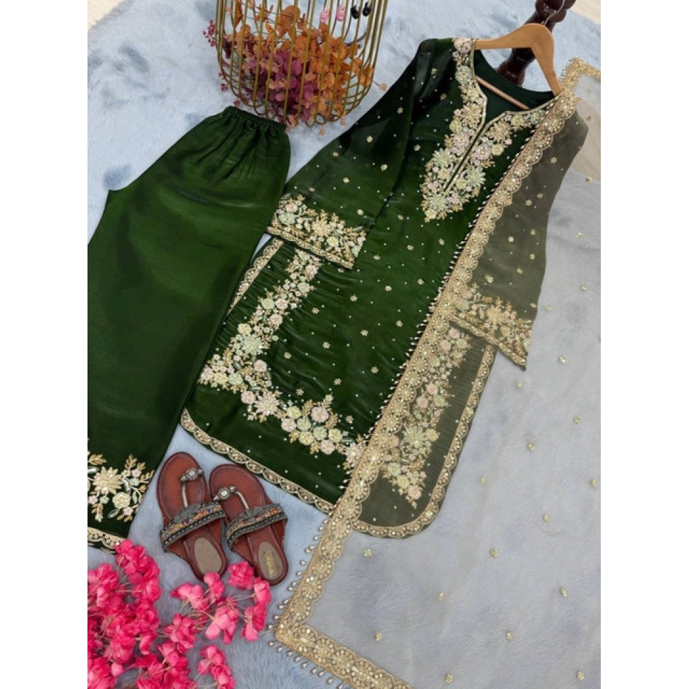 Vaystra Silk Embroidered 3/4th Sleeve Round Kurti With Palazzo Pant and Dupatta Set –...