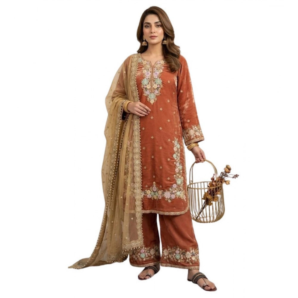 Vaystra Silk Embroidered 3/4th Sleeve Round Kurti With Palazzo Pant and Dupatta Set –...