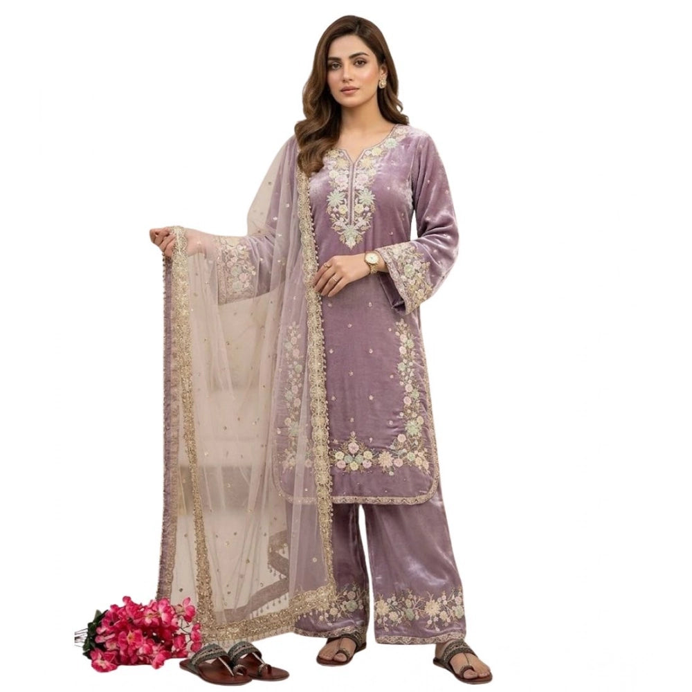 Vaystra Silk Embroidered 3/4th Sleeve Round Kurti With Palazzo Pant and Dupatta Set –...