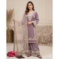 Vaystra Silk Embroidered 3/4th Sleeve Round Kurti With Palazzo Pant and Dupatta Set –...